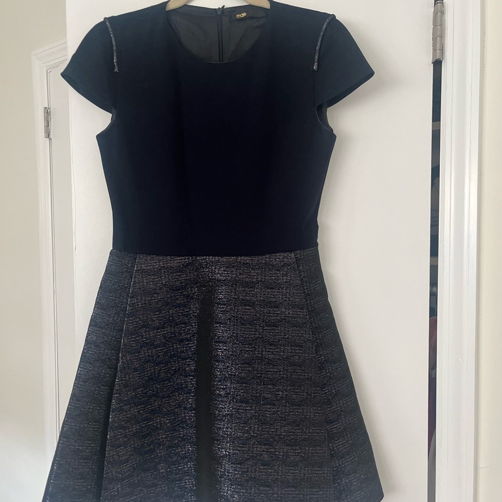 Maje Navy and Gray Mini Dress